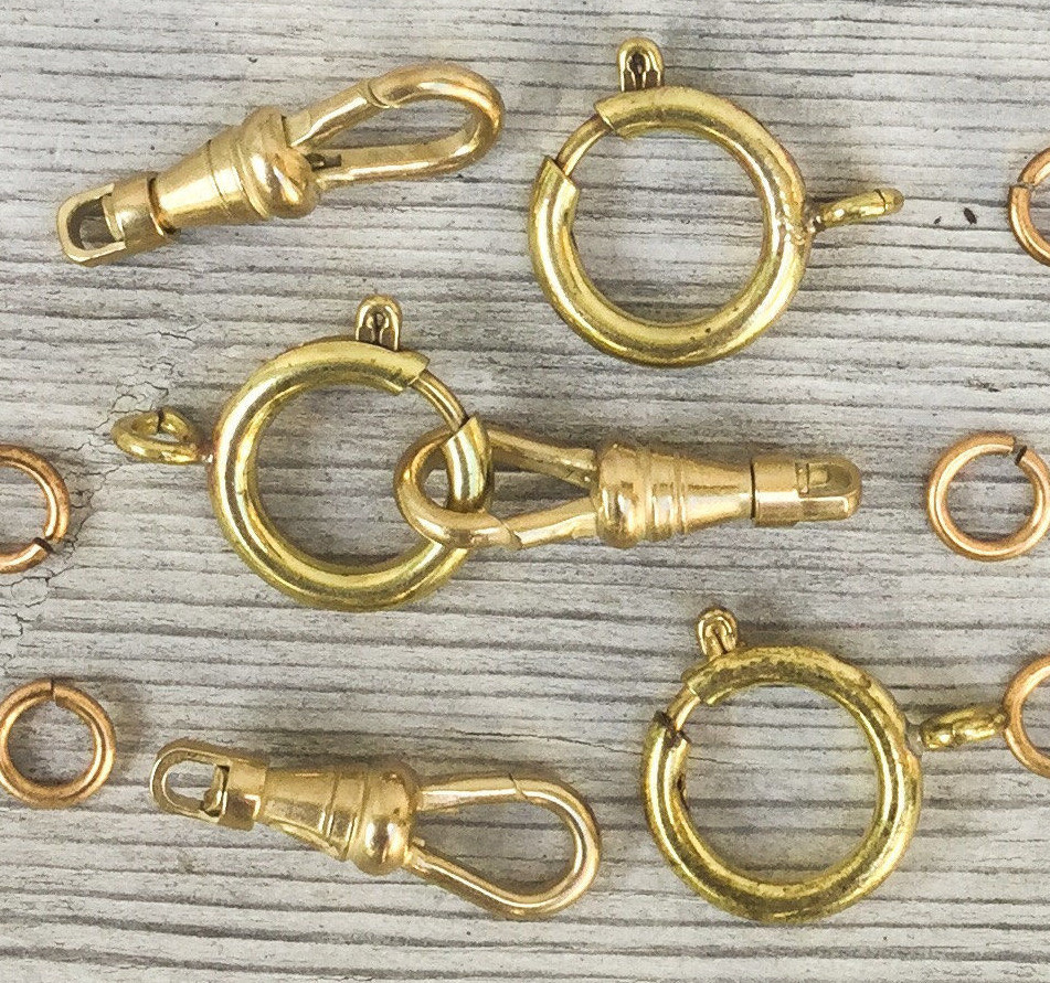 1 Set Gold Tone Spring Ring & Swivel Clip w Jump Rings. Clasps