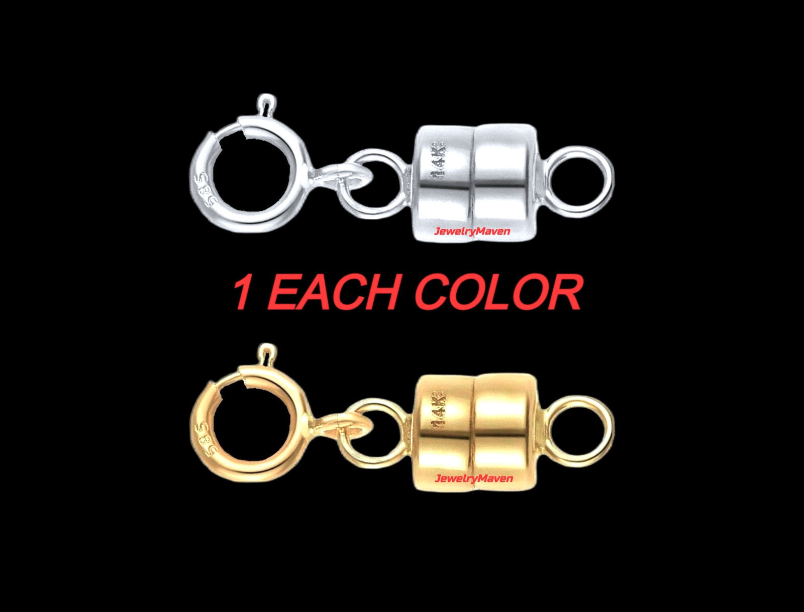 1 each 14k 4.5mm MAGNETIC CLASP WHITE & YELLOW Gold spring ring 1/2″ Extender US
