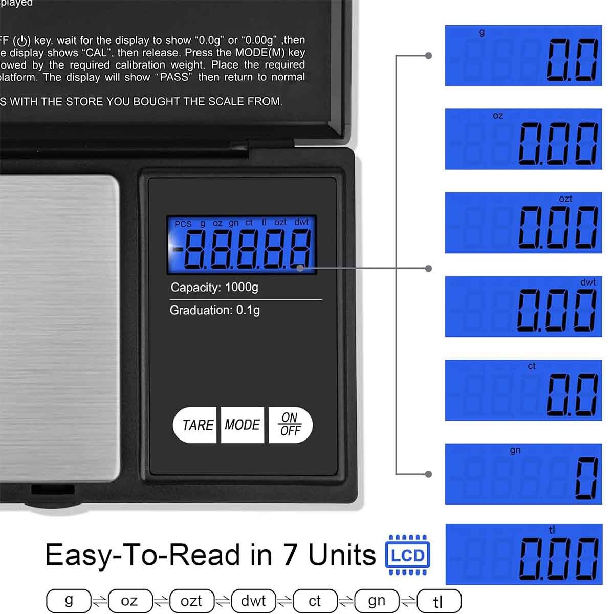 Electronic 1000g/0.1g Gold Weigh Diamond Gram Jewelry Troy Ounce Oz Scale
