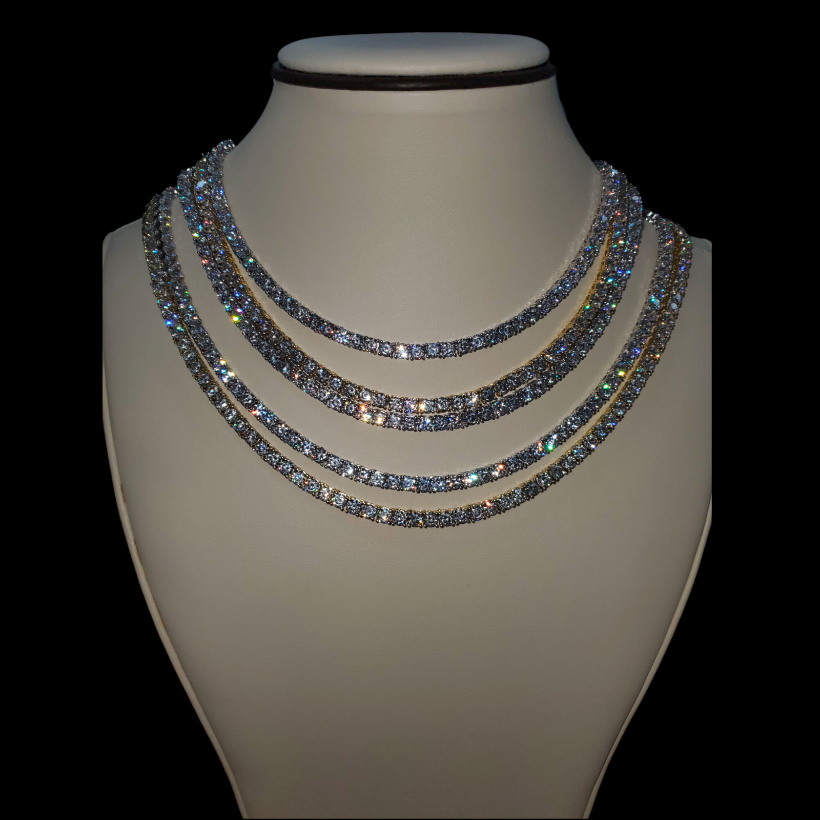 Premium Iced CZ Tennis Necklace Chain VVS1 Clarity 14kt White/Yellow Gold finish