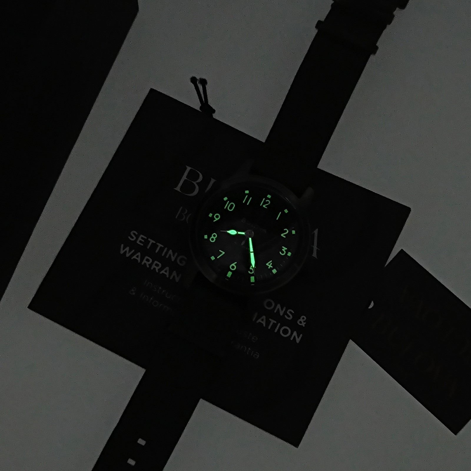 Men’s Bulova Military Hack Black Dial Green Leather Strap Automatic Watch 98A255