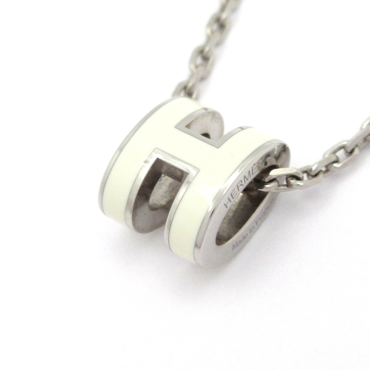 HERMES Mini Pop H H14792FP49 Silver White Hardware None Necklace