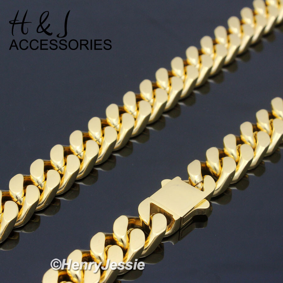 18-40″Stainless Steel 7mm Gold Plated Miami Cuban Chain BIG CZ Cross Pendant*142