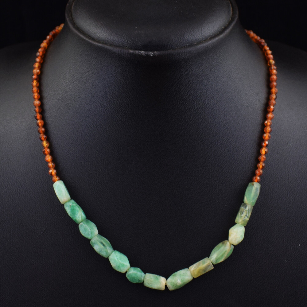 87 Cts Natural Hessonite Garnet & Fluorite Beaded Womens Necklace JK 05E420