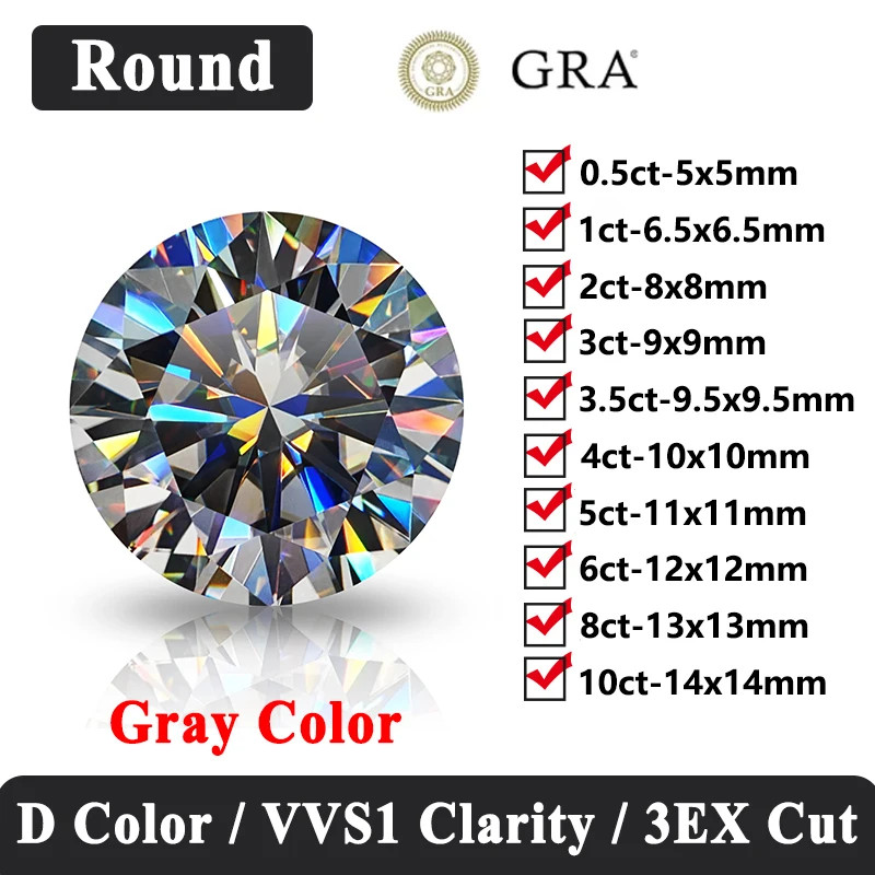 Quality Gray Color 0.5-3ct Multi-Shaped Moissanite Loose GRA for Jewelry Making