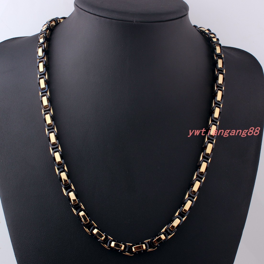 5/6/8mm Black Gold Stainless Steel Byzantine Box Chain Men Womens Necklace 7-40″