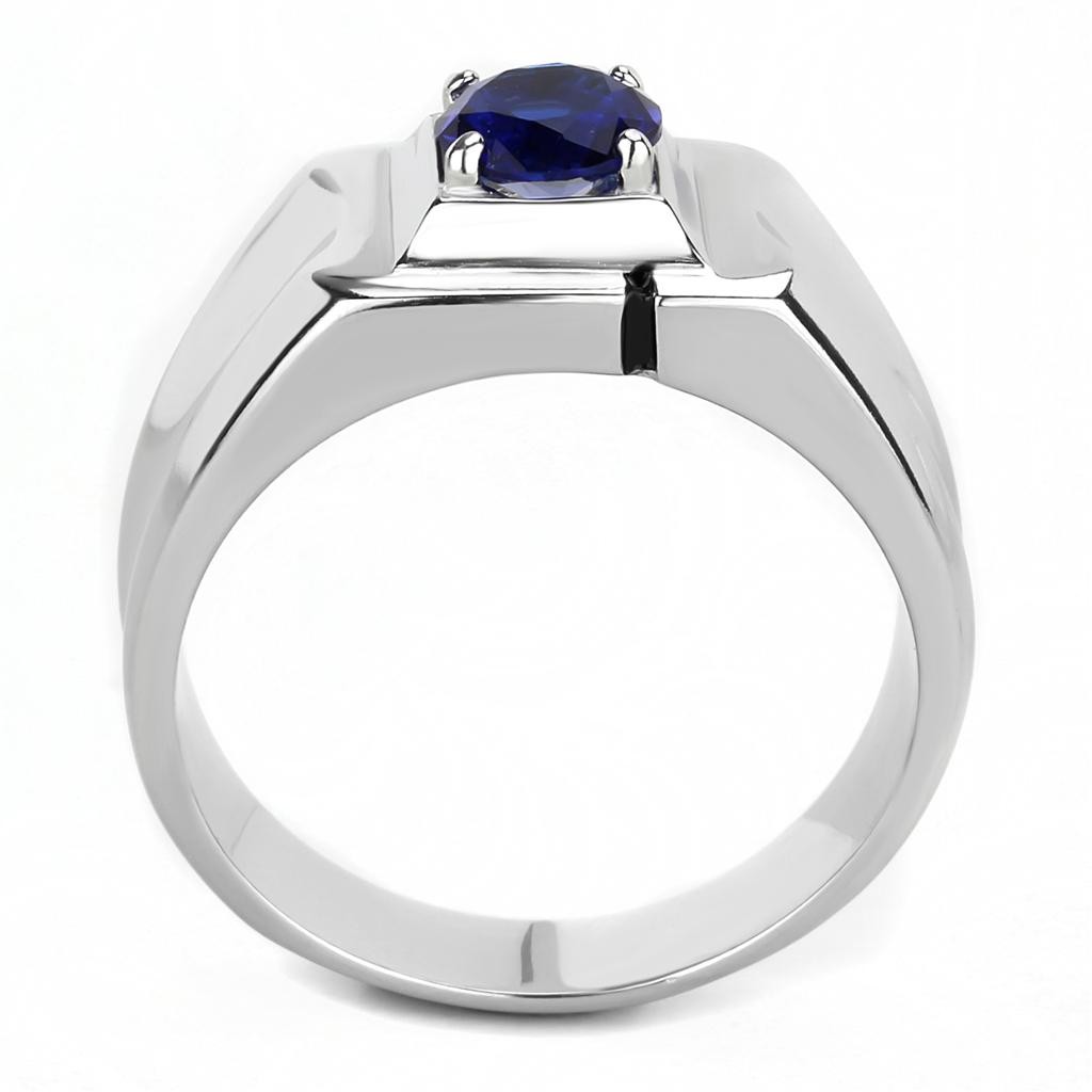 Men’s Ring, Blue Glass, Stainless Steel, Bold Design, Statement Ring, Elegant