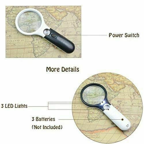 3 LED 45X Light Handheld Magnifier Reading Magnifying Glass Lens Jewelry Loupe