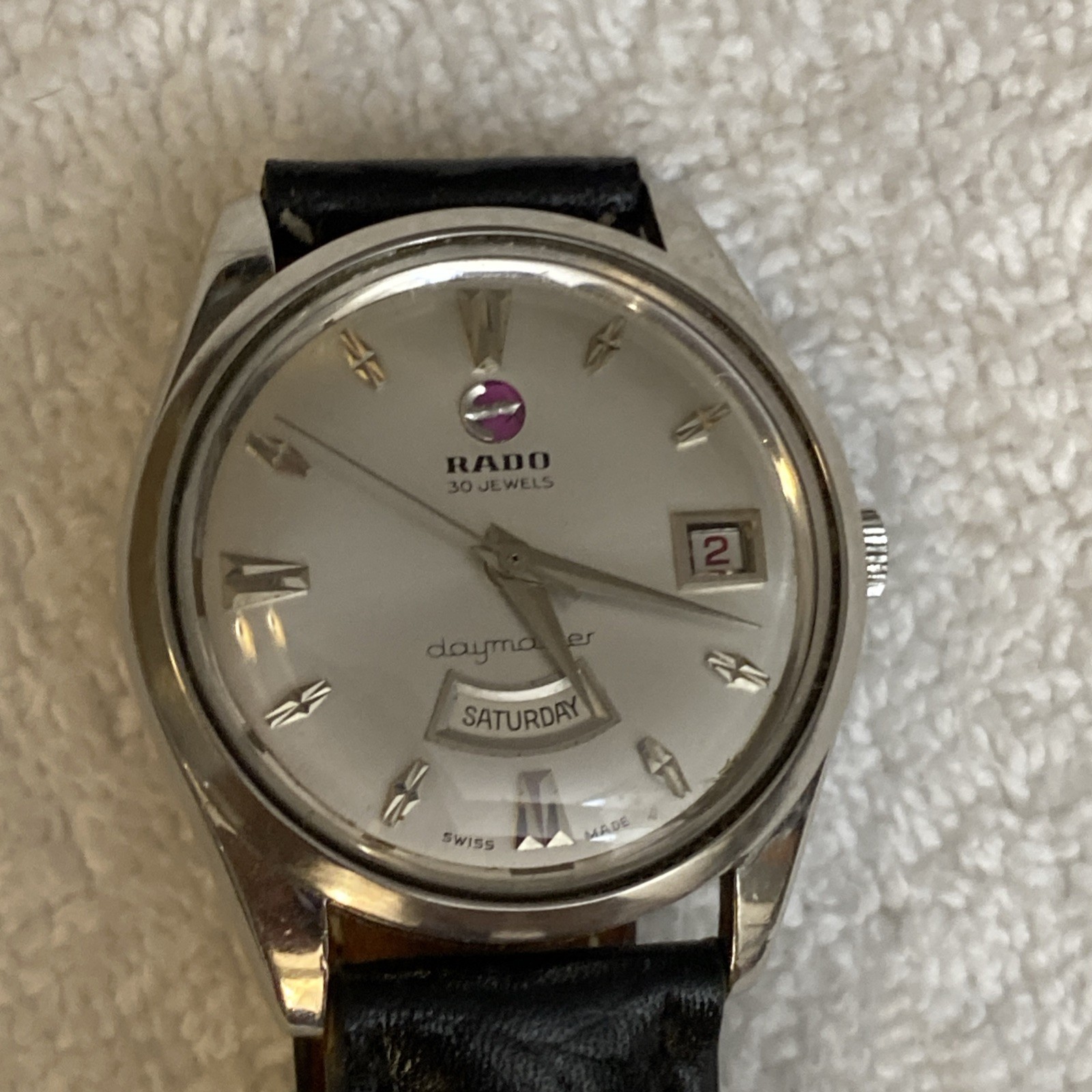 ***Vintage Rare Swiss Rado Men Wristwatch Daymaster 30 Stainless Steel Date Days