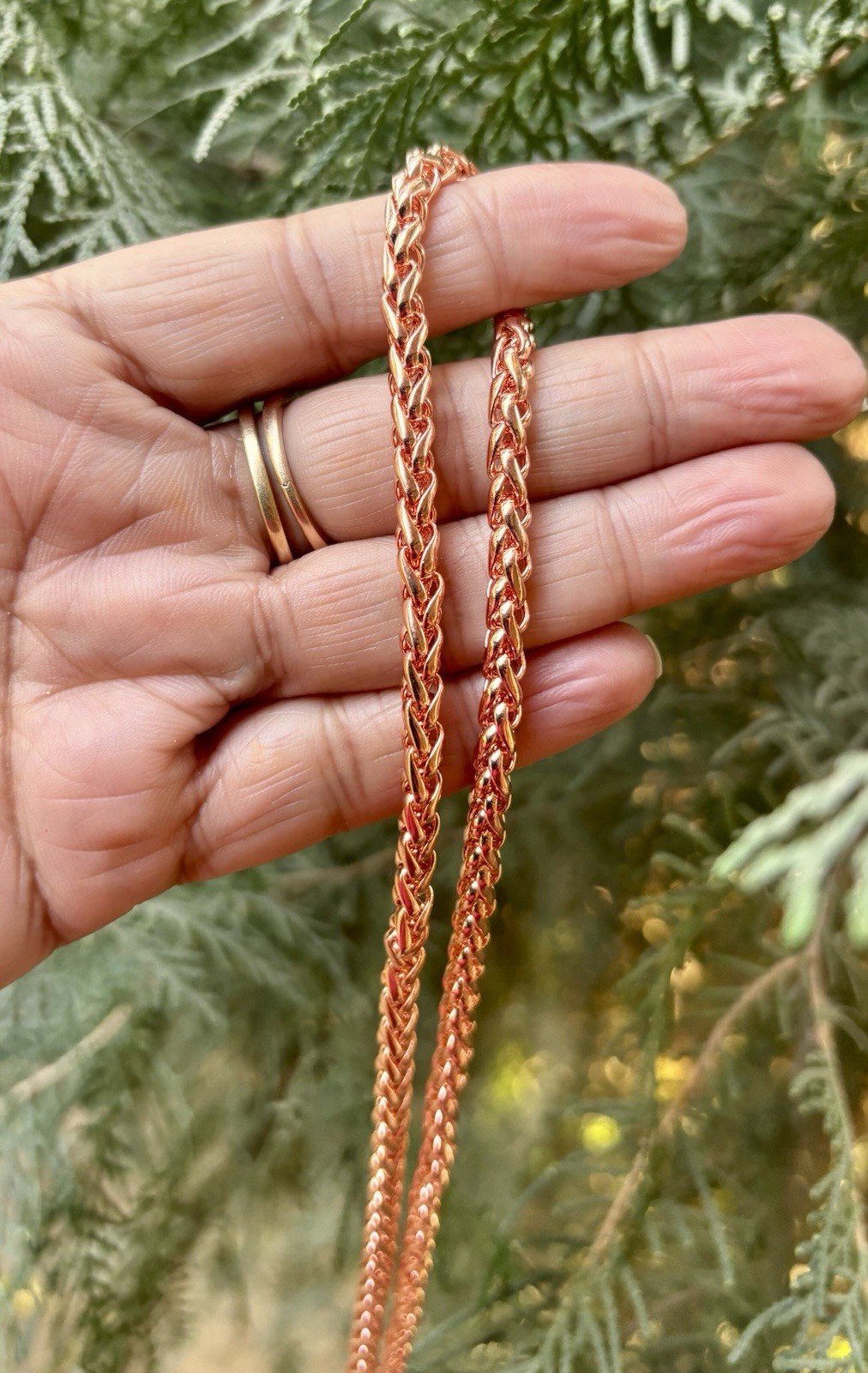 28 inch Pure Copper Spiga Braided Chain Necklace, Healing Copper Jewelry