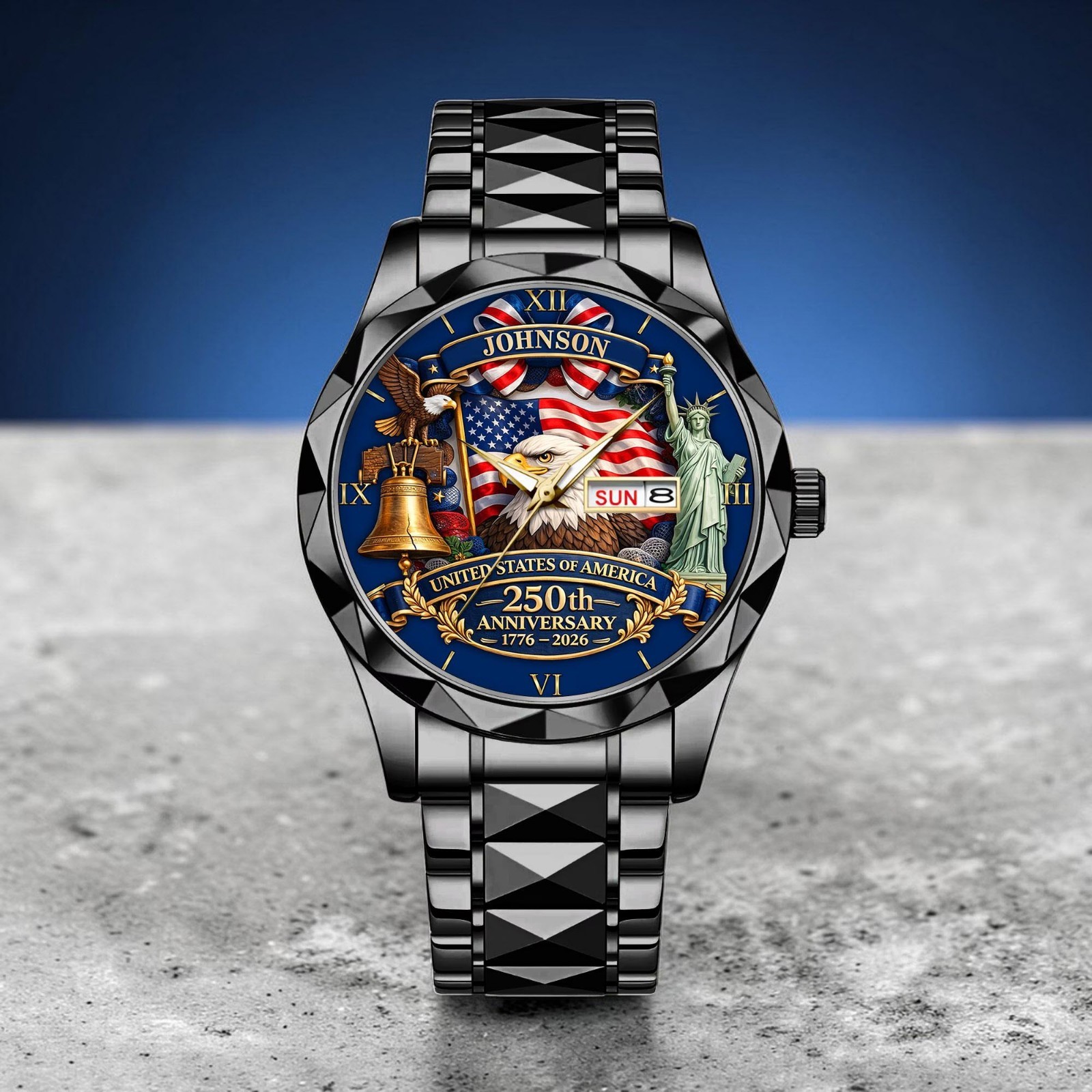 Custom USA 250th Anniversary Luxury Watch Patriotic Timepiece Independence Gift