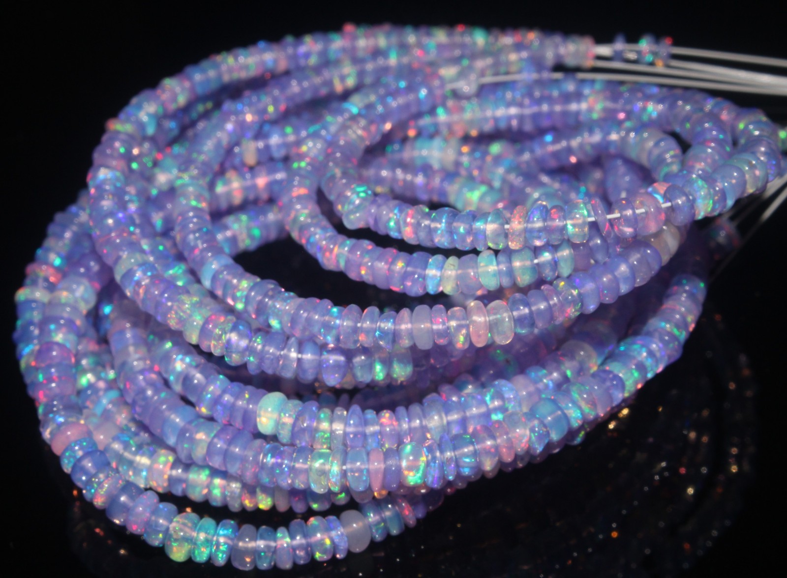 3to4 mm 16′ Lavender Ethiopian Opal Smooth Rondelle Beads strand Gemstone Opal