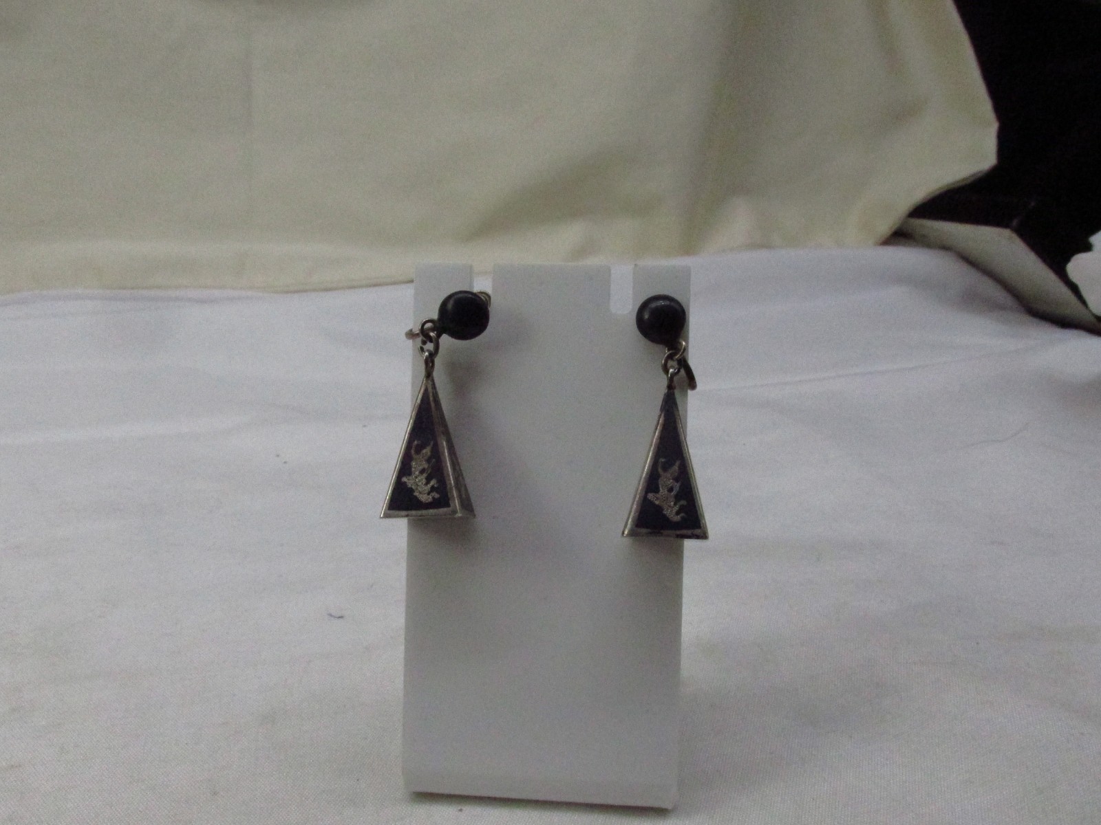Siam Sterling Silver Black Enamel Dancer Drop Screw Back Earrings 1.5 x .5″ #718
