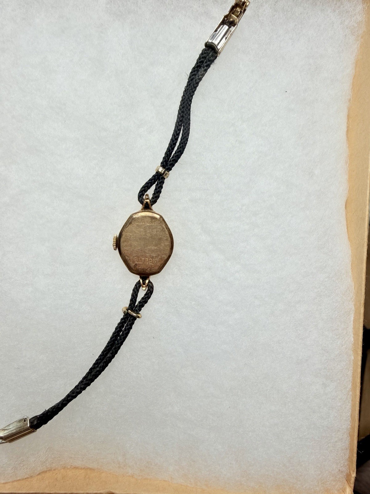 Lucien Piccard Swiss Made Vintage Oval Manual Wind Watch Gold Case Black Strap