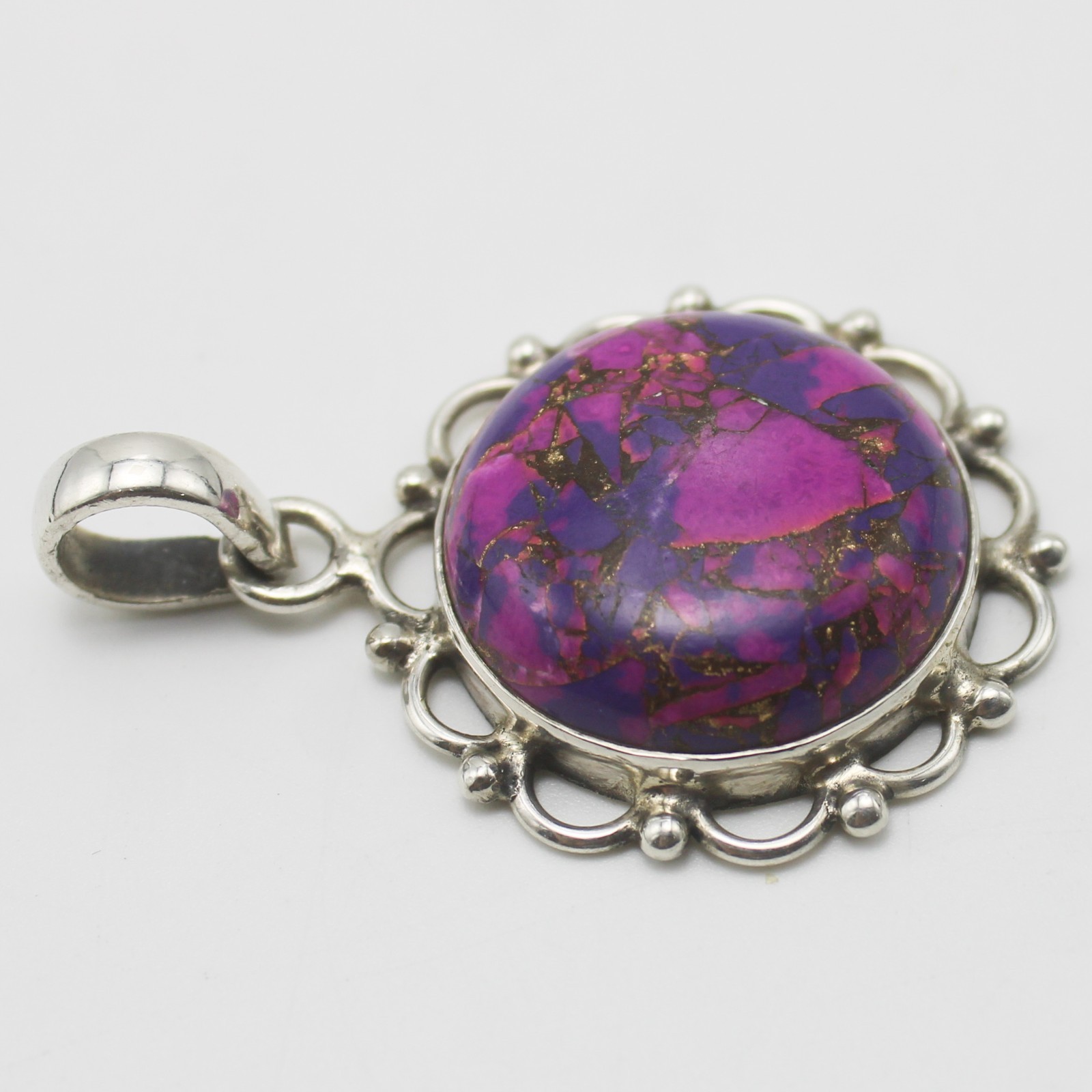 Natural Copper Tourquoise Pendant 925 Sterling Silver Vintage Jewelry 6.80 g