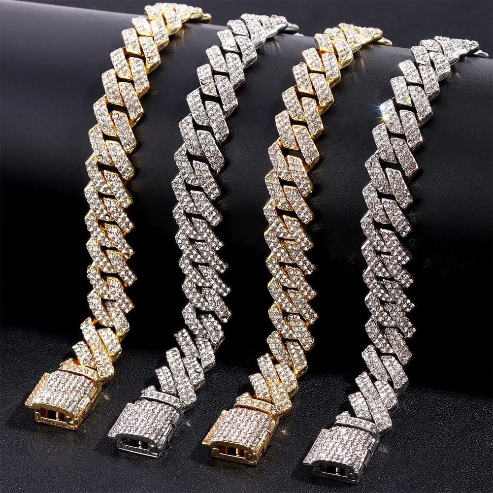 Cuban Link Chain & Bracelet Set CZ Hip Hop Iced Out Bling Gold Silver