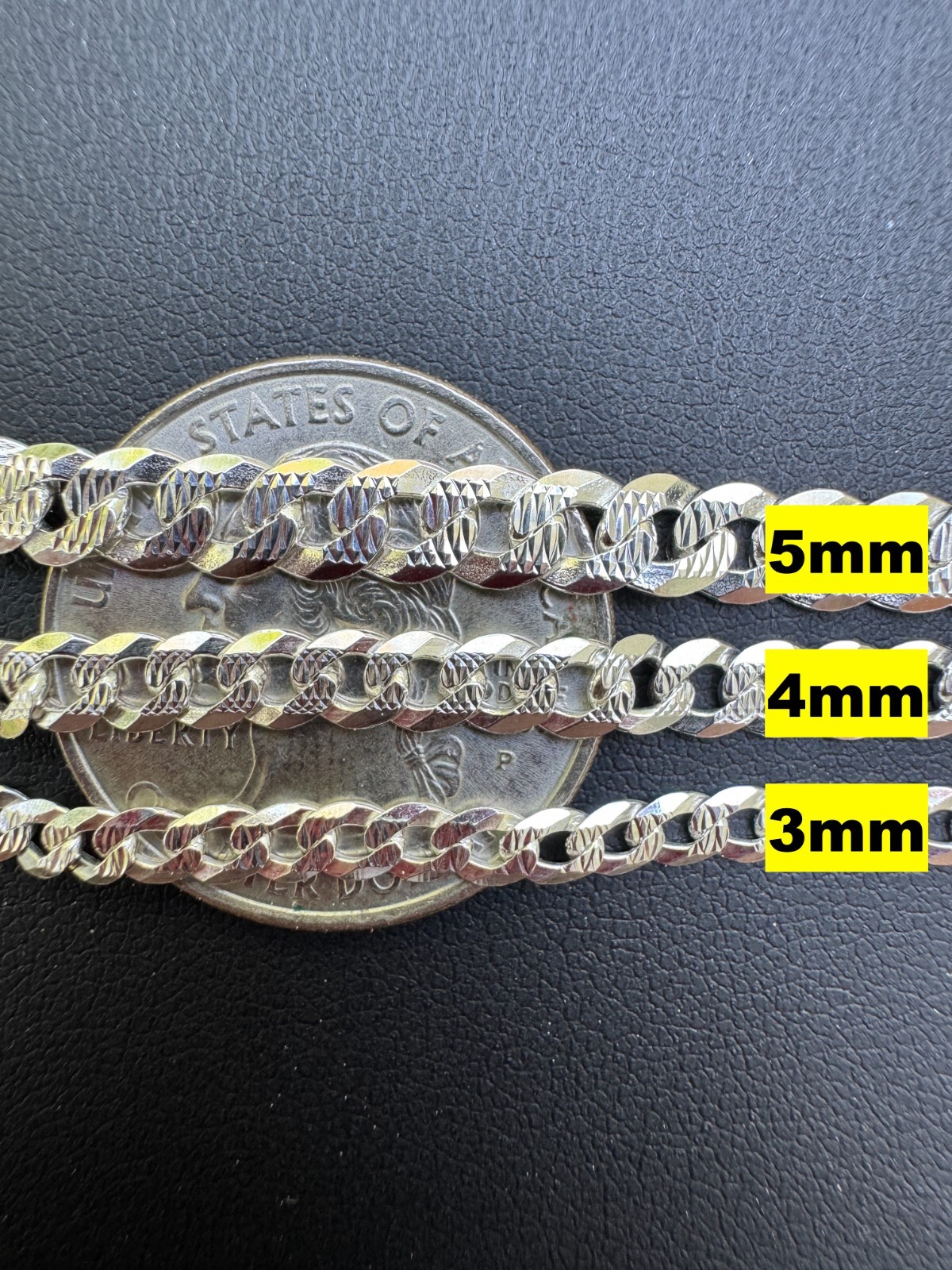 Cadena Cubana Miami Plana Diamantada Plata 925 Sólida Hombre Mujer 3-10.5mm