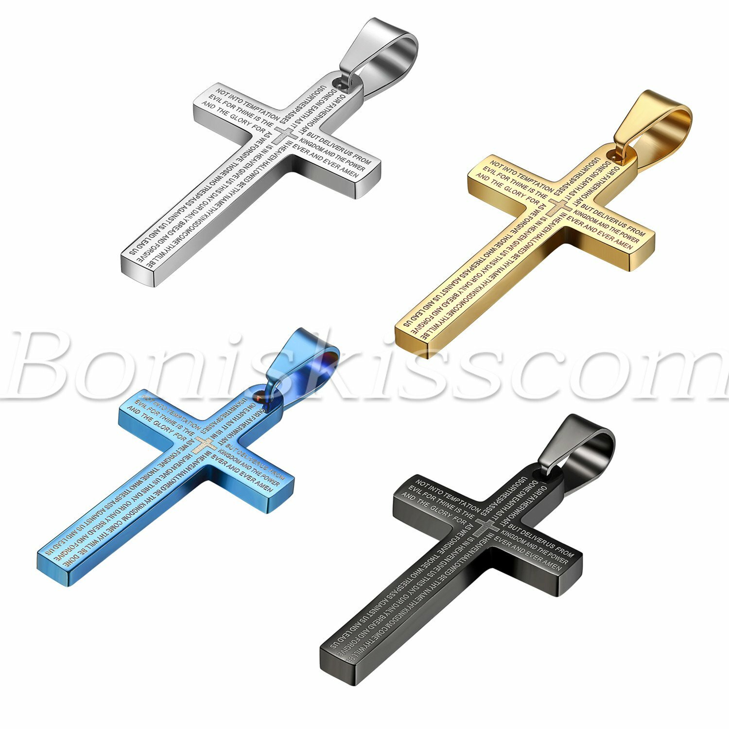 English Lord’s Prayer Bible Cross Stainless Steel Chain Men Pendant Necklace Men
