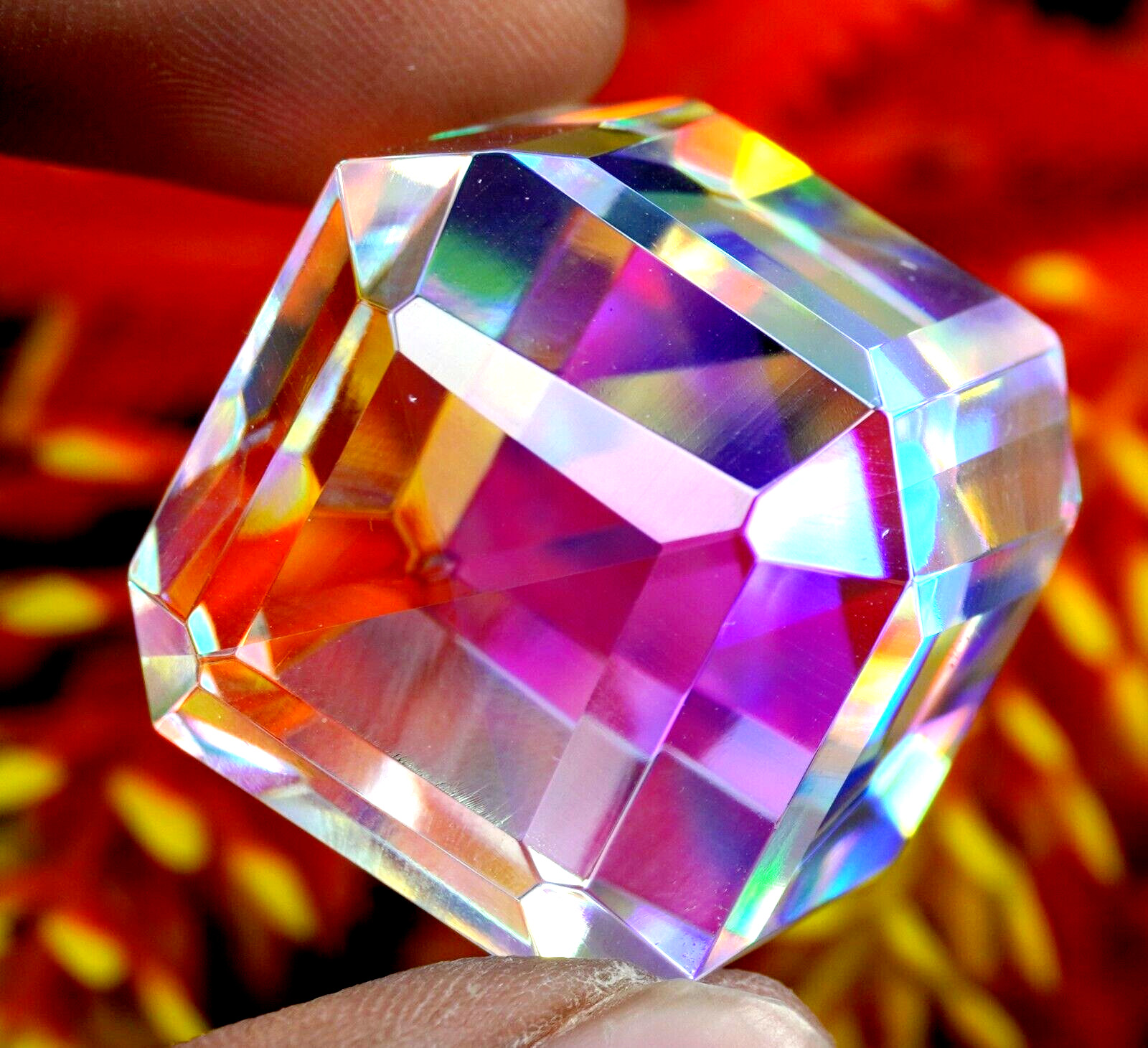 Certified 200 Ct Natural Cube Cut Rainbow Color Mystic Quartz Loose Gemstone 1