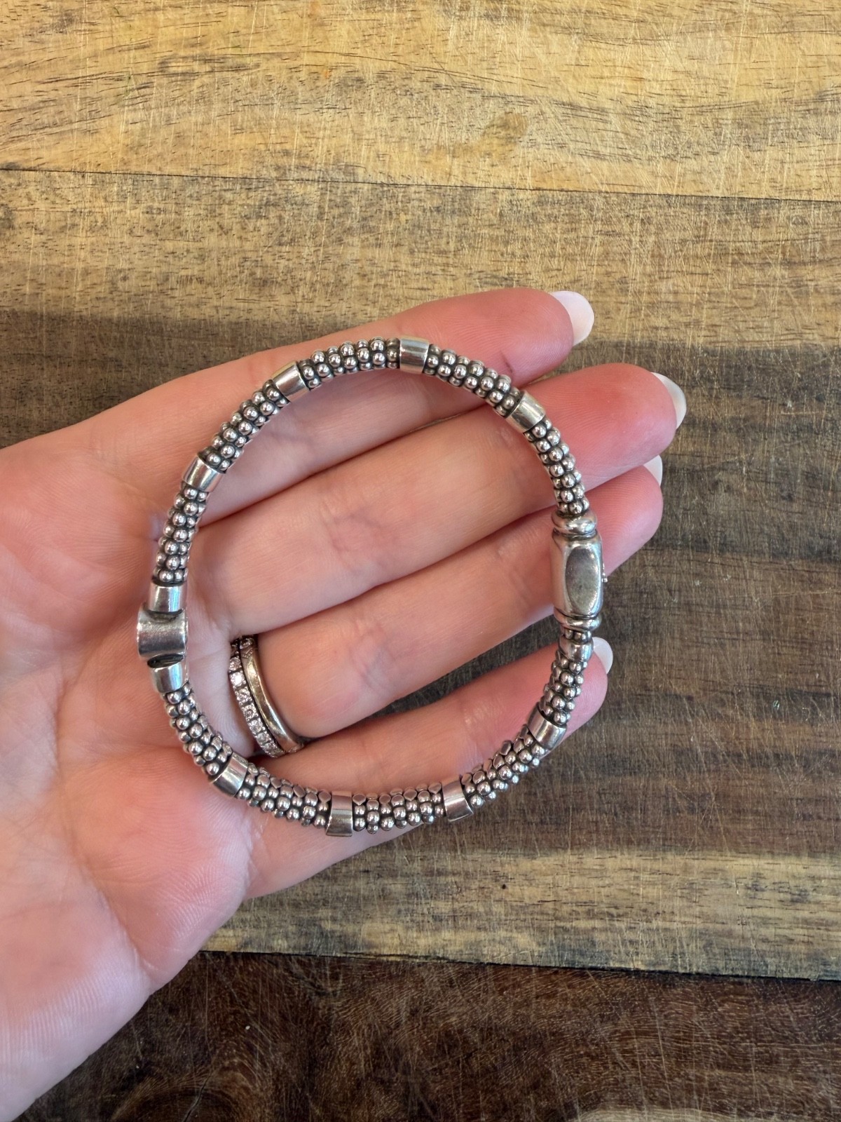 Lagos Caviar Sterling Silver Diamond Circle Bead & Polished Link Bracelet