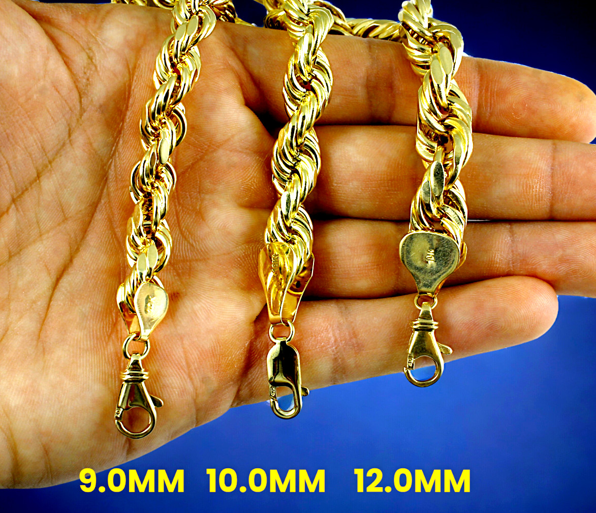 10K Yellow Gold 2mm-10mm Rope Chain Necklace Diamond Cut All Sizes Real