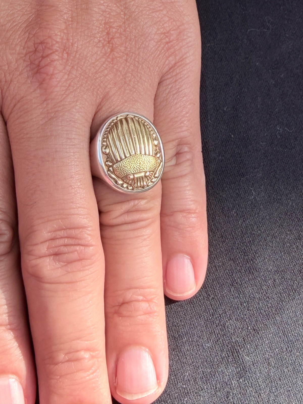 DAVID YURMAN PETRVS® SCARAB SIGNET RING sz 7 Sterling silver with 18-kt gold