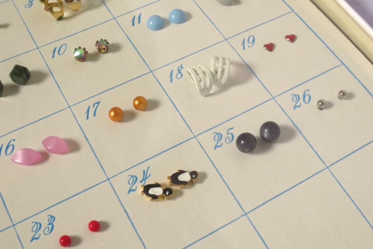 Vtg “Earrings For the Month” 30 Days of Pierced Earrings in Box -14 boxes avail.