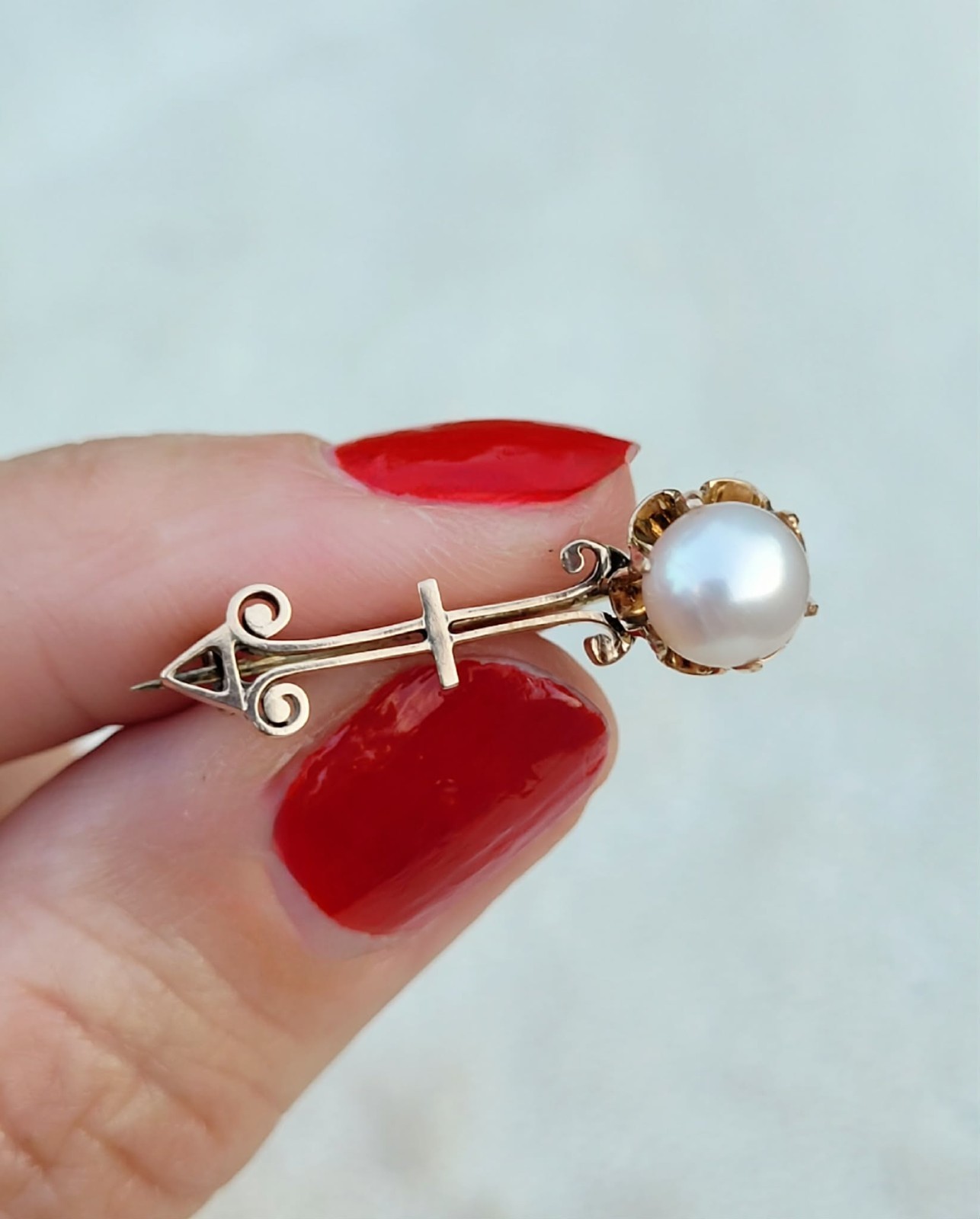 Antique 10k Yellow Gold Pearl Belcher Set Asymmetrical Victorian Brooch Pin