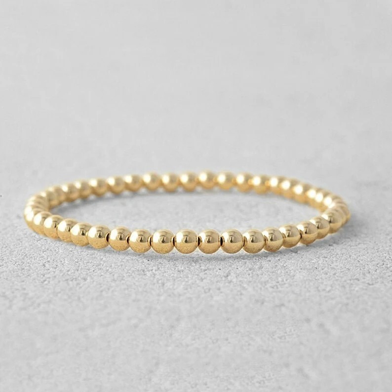 Gold Filled 5mm Round Beads Beaded Bracelet Layering Minimalist Women Bracelet