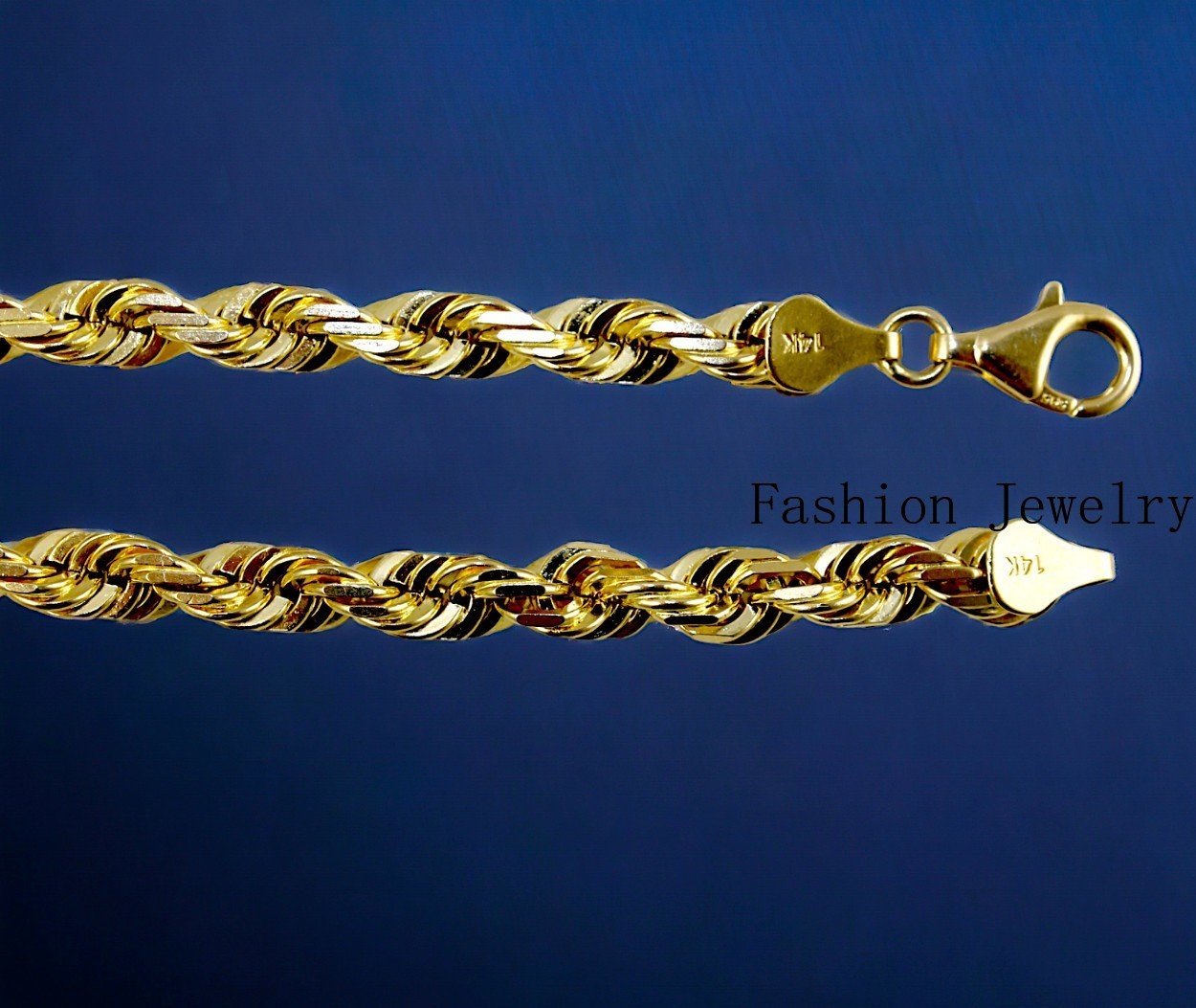 14K Yellow Gold Rope Chain Necklace Diamond Cut Real Gold 1mm-10mm 16″-30″
