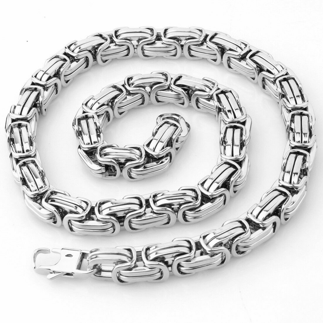 15mm Huge Silver Stainless Steel Byzantine Link Mens Chain Necklace 7-40inch