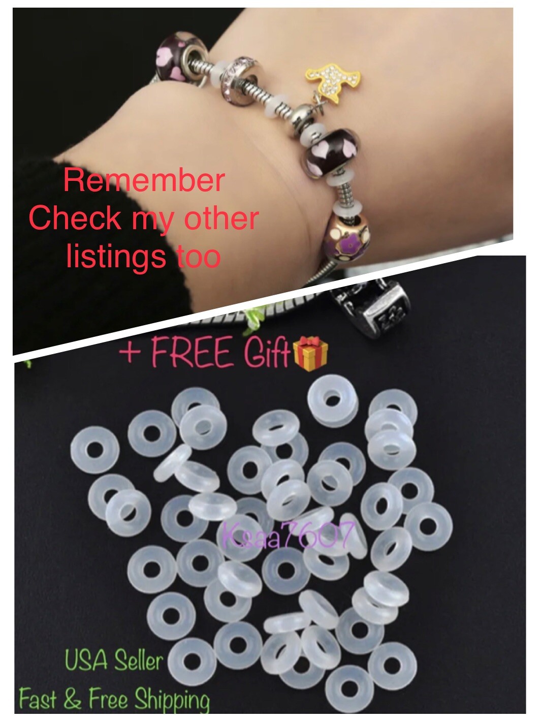 12pc-White/Clear Silicone Rubber Stopper Rings Spacer Bead Fit European Bracelet