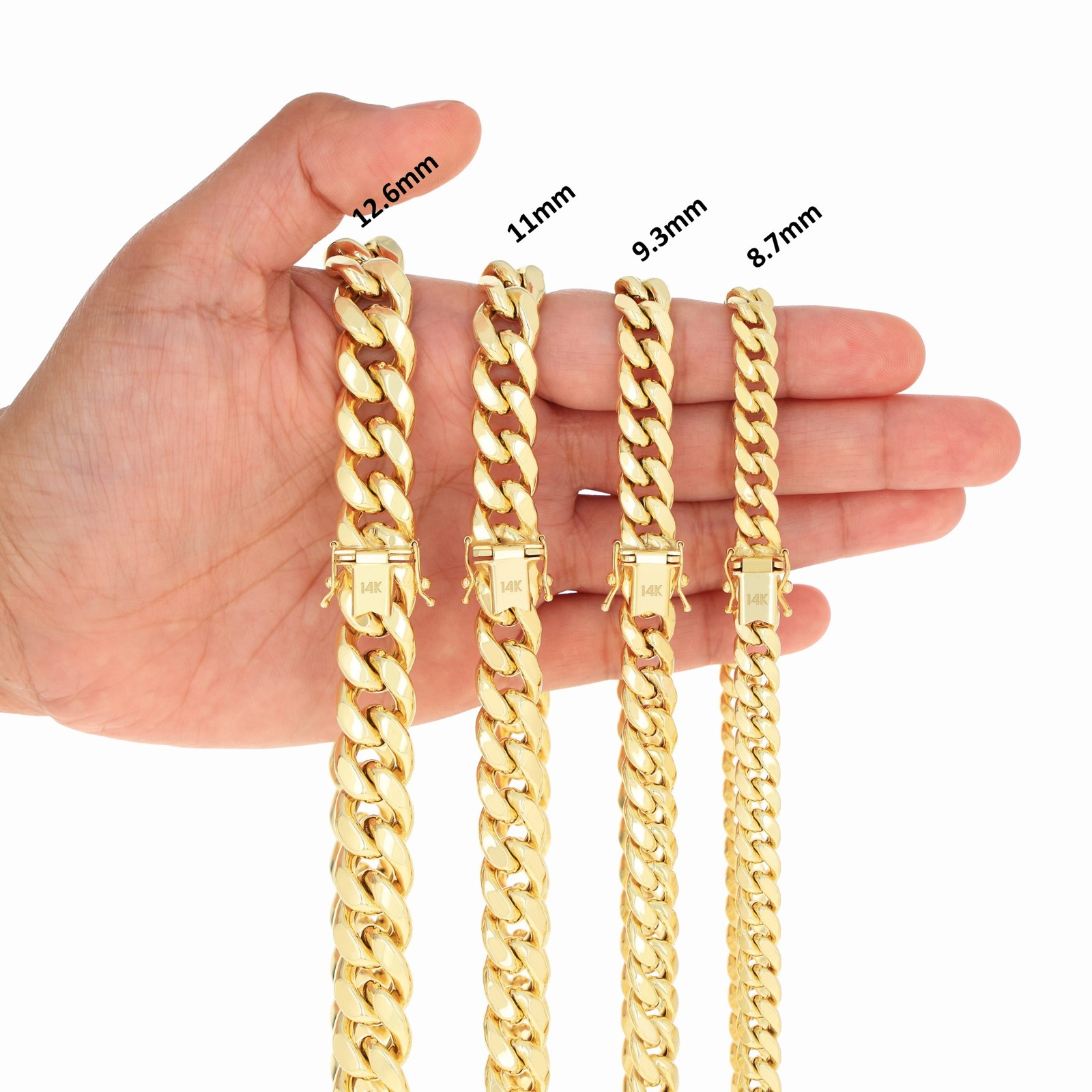 14K Real Yellow Gold 3mm-12.6mm Miami Cuban Lightweight Chain Necklace Bracelet