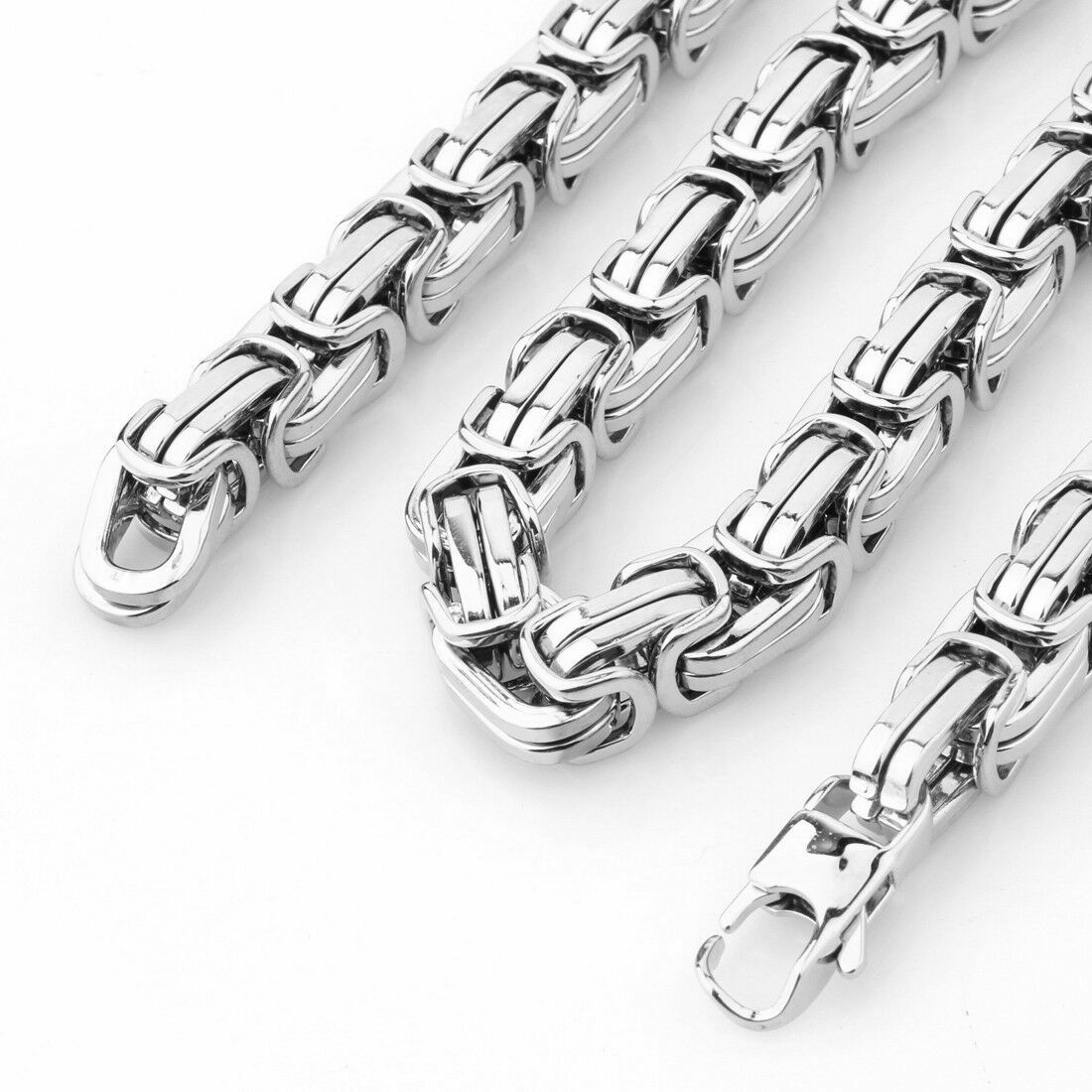 15mm Huge Silver Stainless Steel Byzantine Link Mens Chain Necklace 7-40inch
