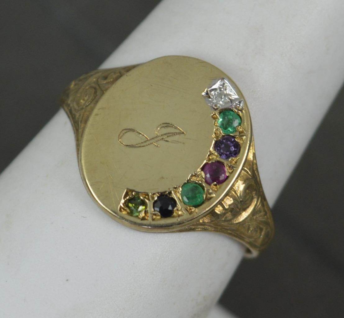 DEAREST 9 Carat Gold and Gemstone Acrostic Signet Ring