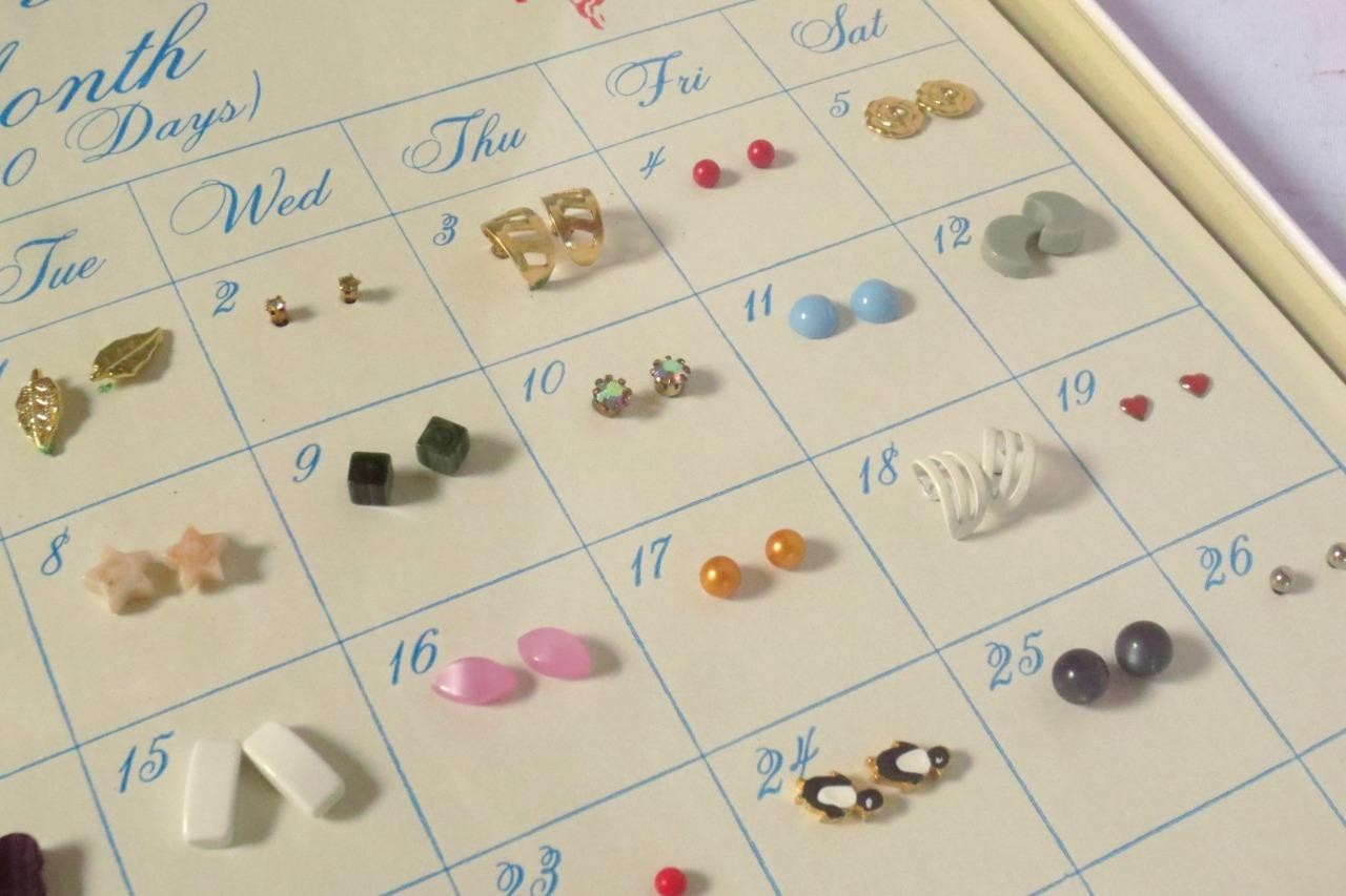 Vtg “Earrings For the Month” 30 Days of Pierced Earrings in Box -14 boxes avail.