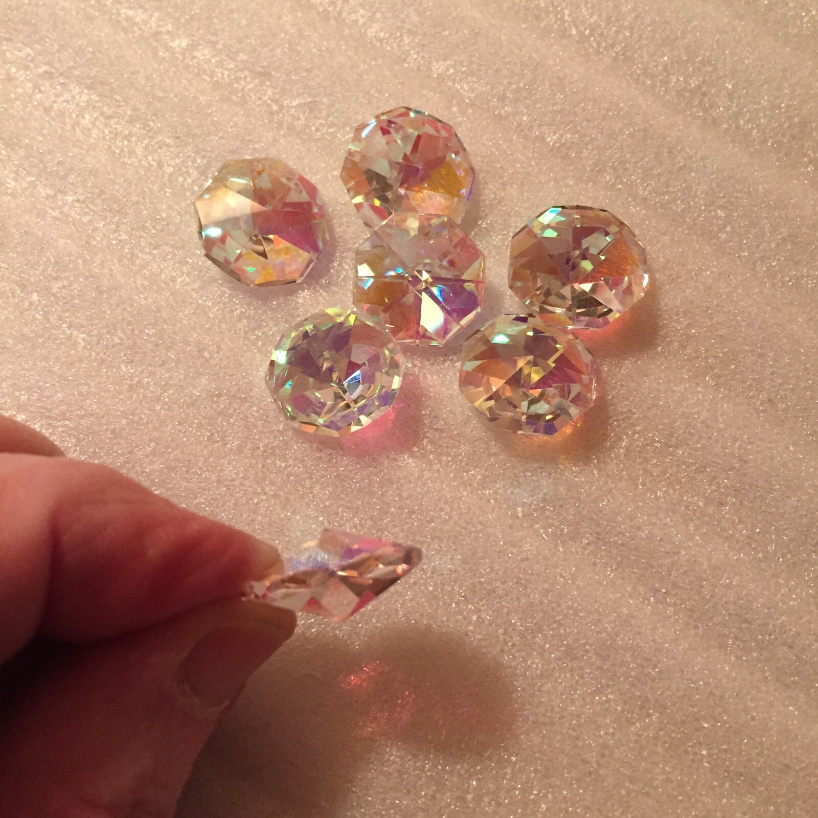 JM45 STUNNING 18mm crystal AB faceted octagonal glass jewels, pointed back (10)
