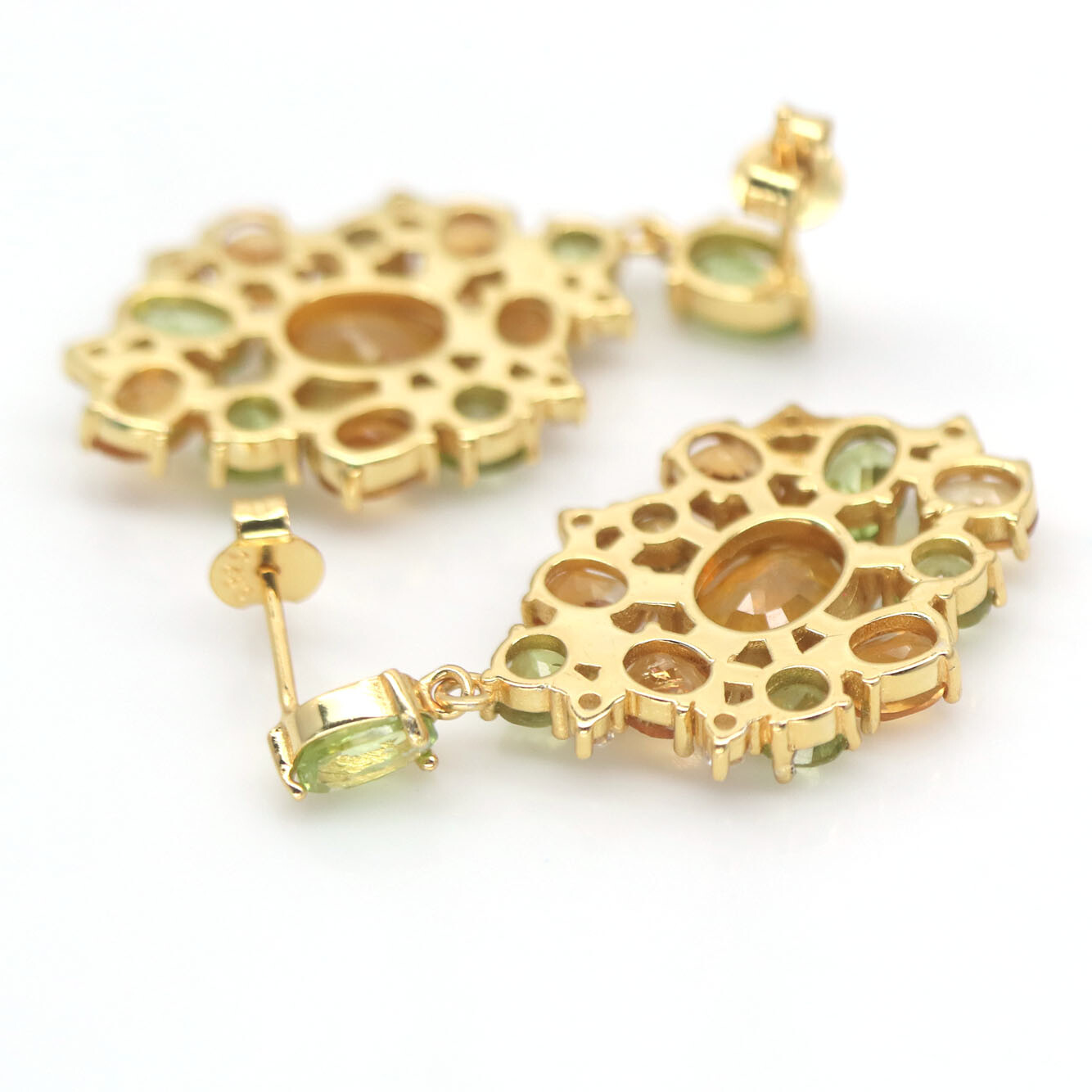 Heated Gemstone Yellow Sapphire, Citrine, Peridot & Zircon Earrings 925 Silver