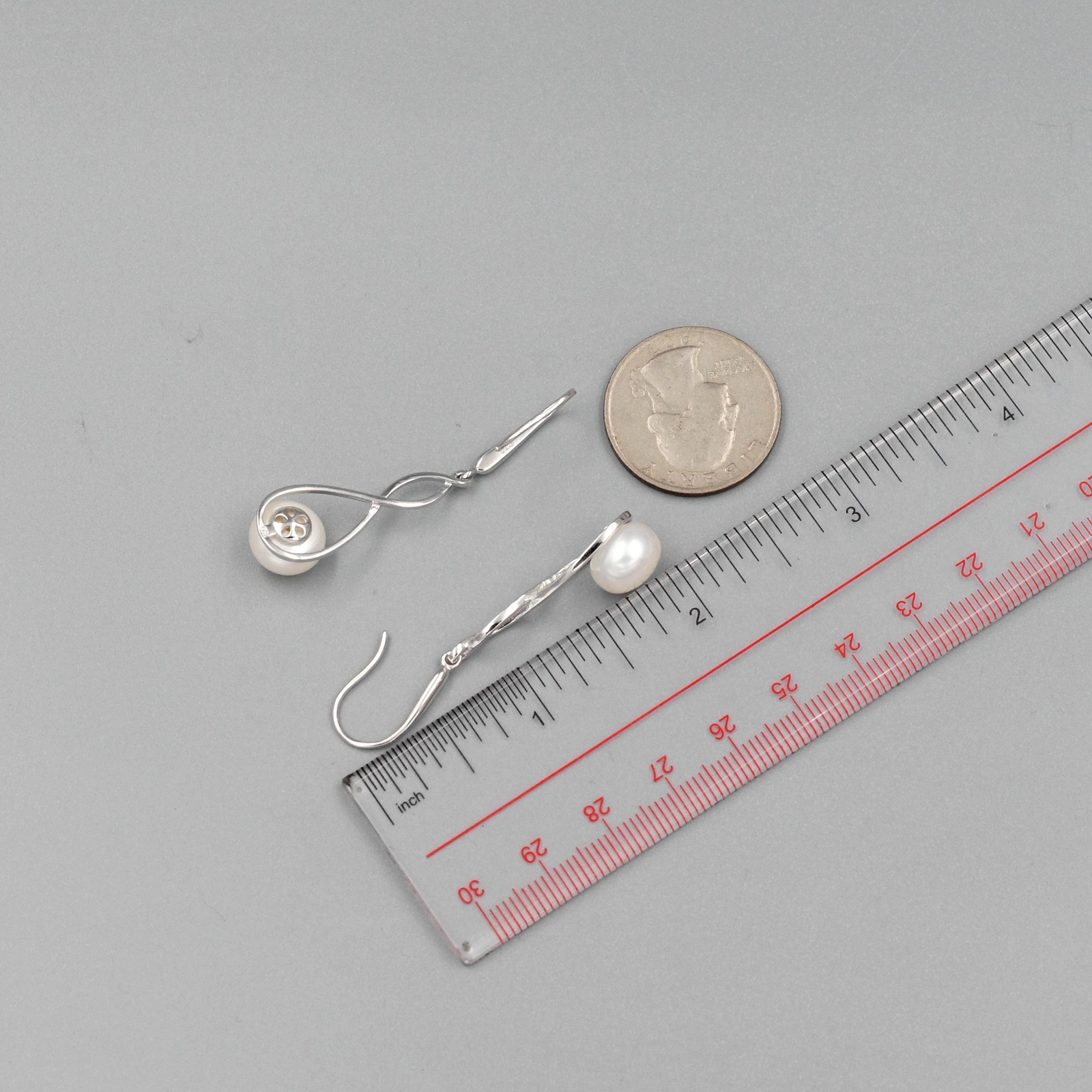 White Freshwater Pearl 925 Sterling Silver Hook Drop Dangle Wire Earrings 07987