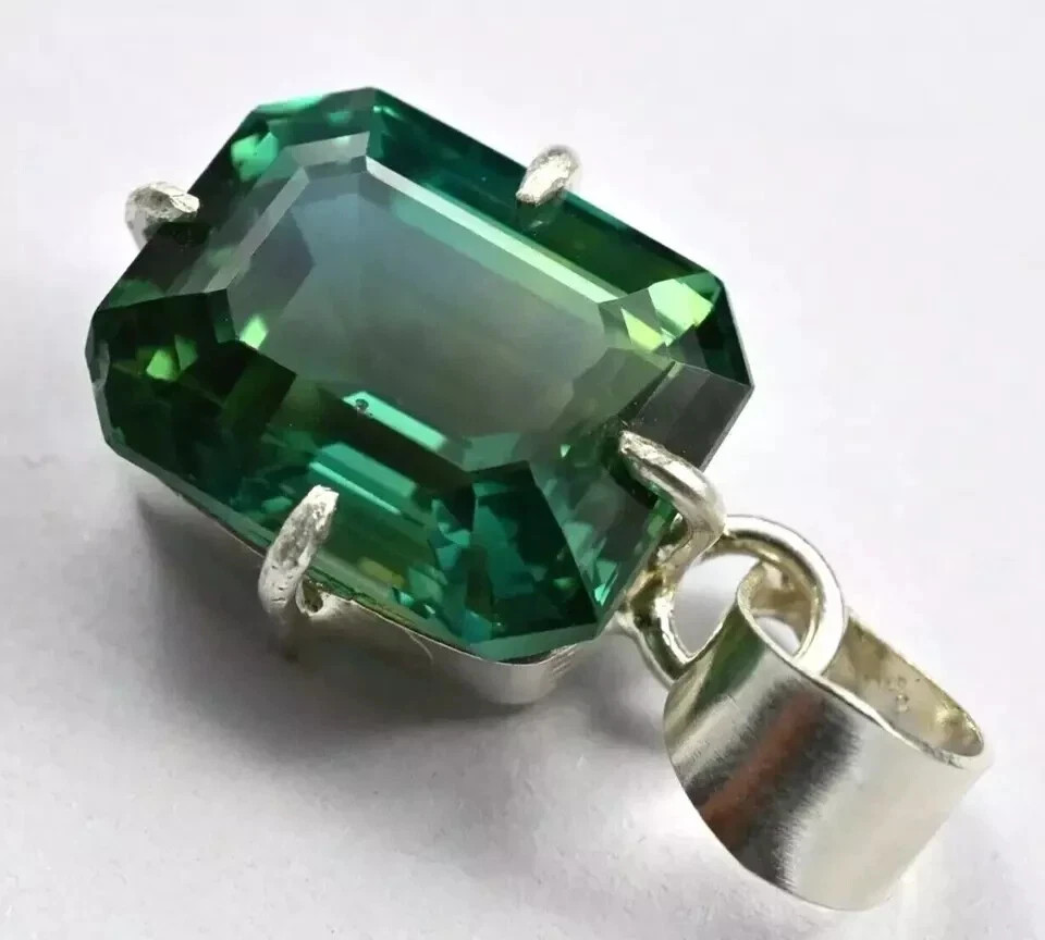 Certified 30.20 Ct Natural Emerald 925 Solid Silver Emerald Cut Pendant Gemstone