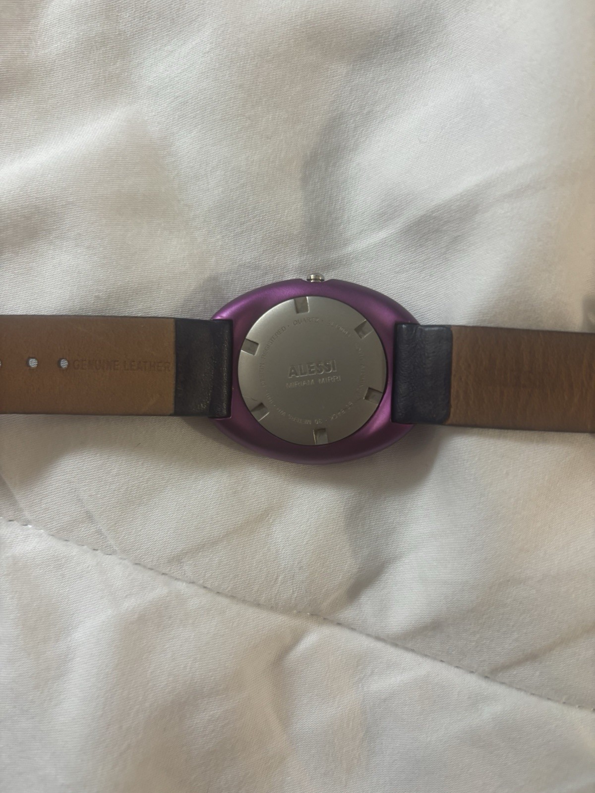 Alessi Women’s Quartz Analog Wristwatch Purple Round Case Dial Blue Leather