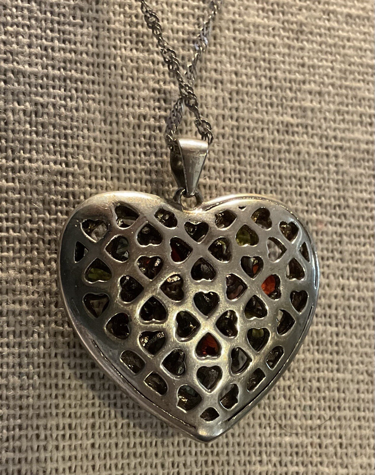 FZN FUZION CREATIONS sterling silver multi color cz Heart Necklace 17” large