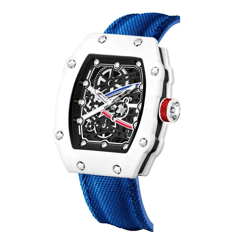Ultra Thin Quartz Watch Men’s Tonneau Luminous Waterproof Nylon Strap 22cm