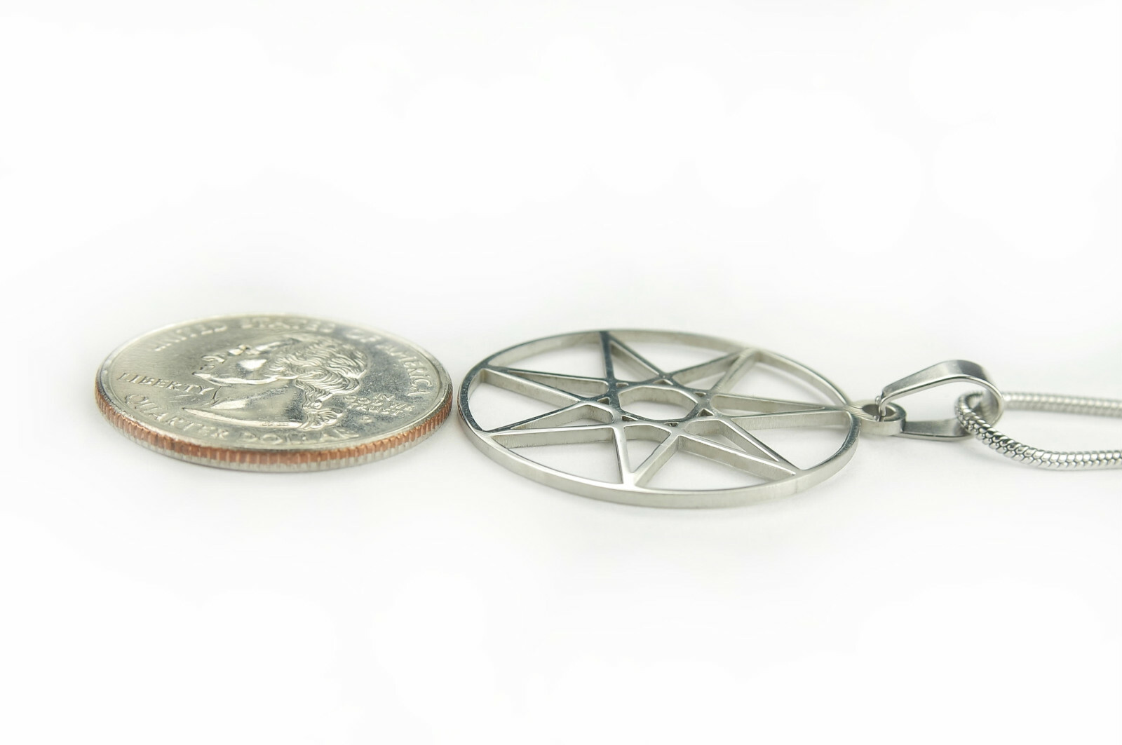 Septagram Necklace, 7 Pointed Star Heptagram Stainless Charm Pendant Chain Gift