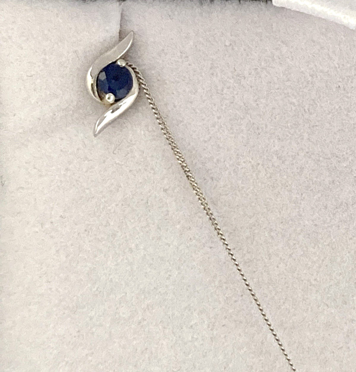 9ct White Gold Sapphire Pendant , Chain With Matching Earrings 9 Carat