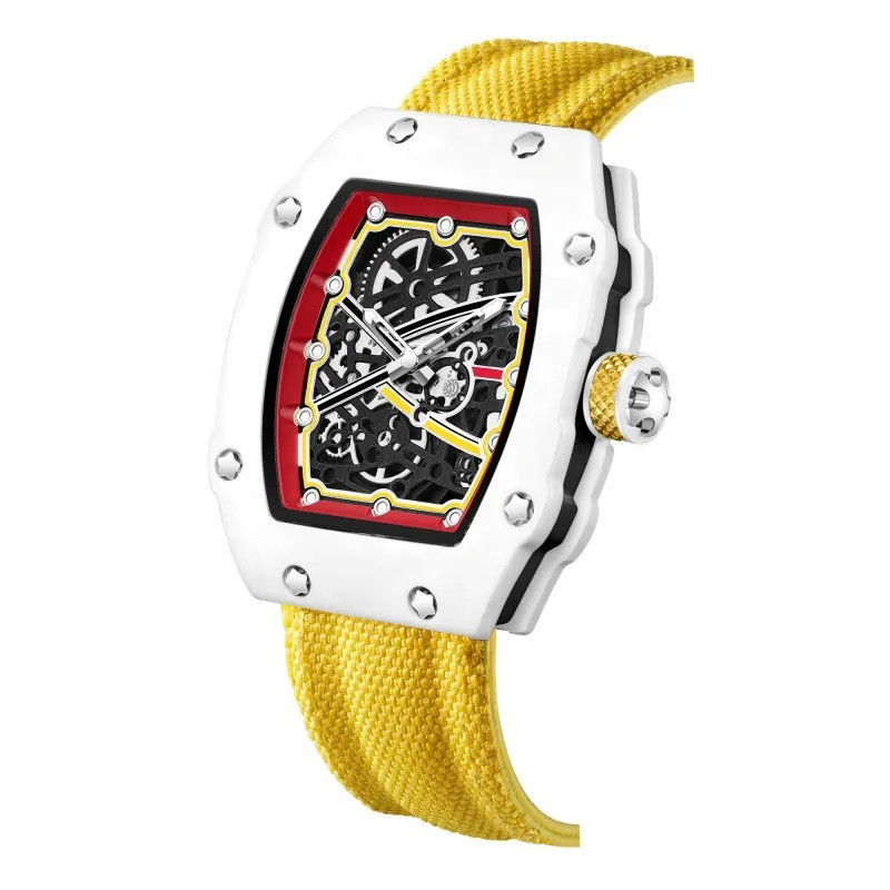 Ultra Thin Quartz Watch Men’s Tonneau Luminous Waterproof Nylon Strap 22cm