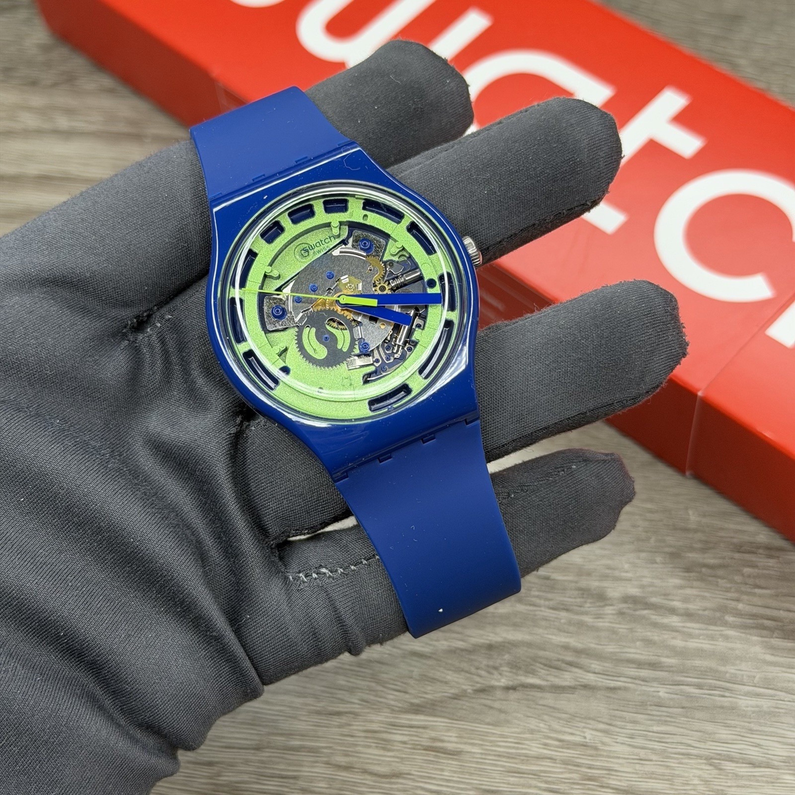 NEW✅SKELETON✅ Swatch Originals GREEN ANATOMY Blue Silicone Unisex Watch SUON147