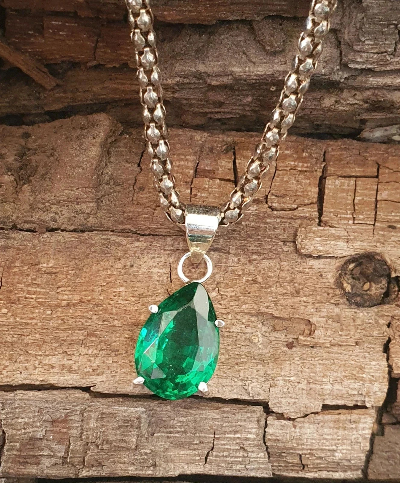 19.20Ct Natural Emerald 925 Silver Pear Cut Pendant Gorgeous Gemstone with chain