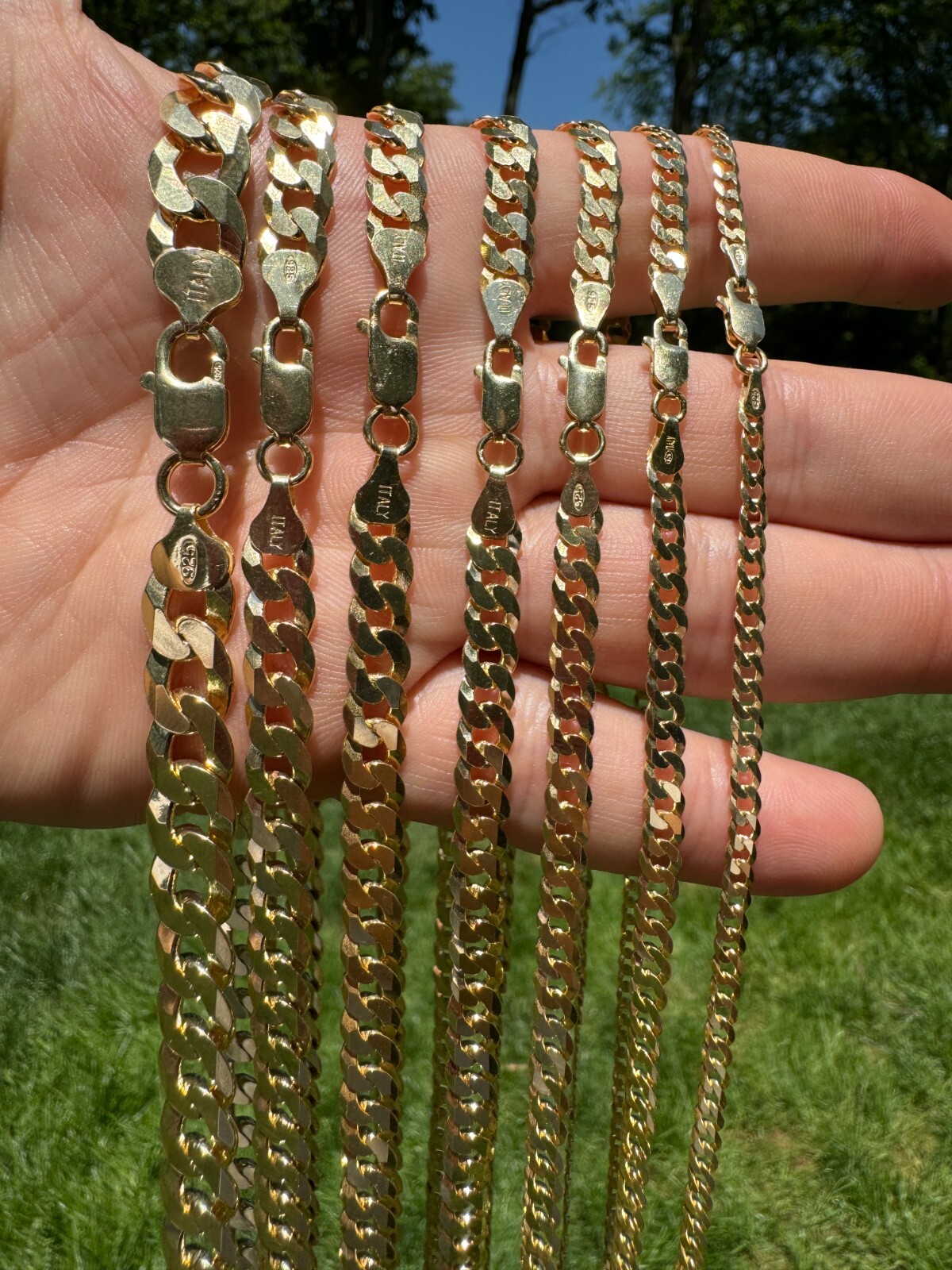 REAL Solid 925 Silver 14k Gold Plated Flat Cuban Link Chain Necklace 3mm – 11mm