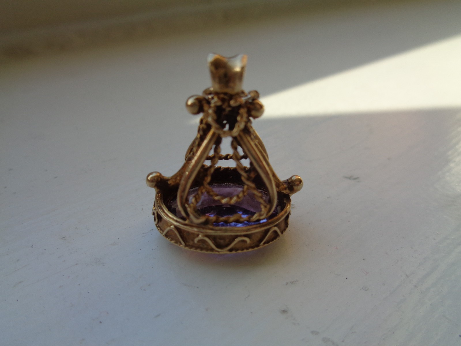 9 Carat Gold Fob with Faceted 3 Carat Amethyst Stone